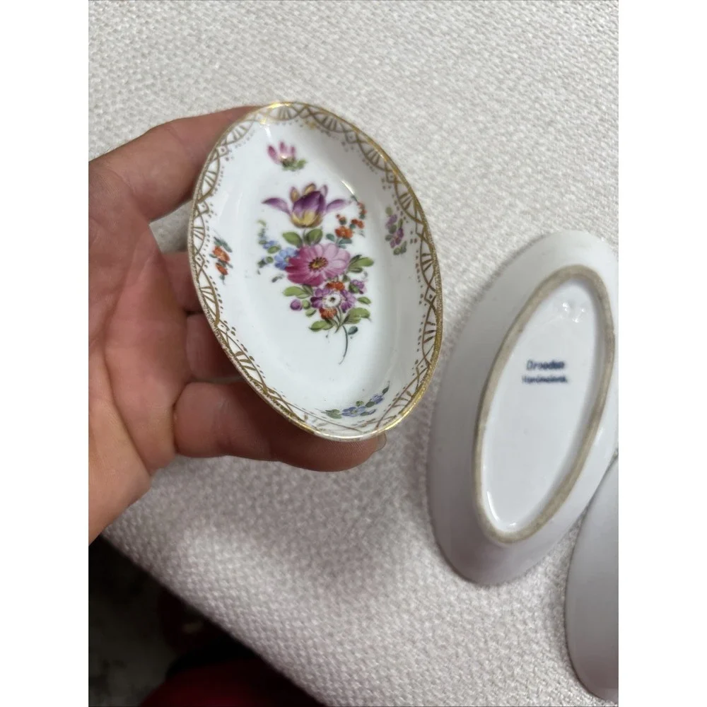 Vintage Dresden Handmalerei Porcelain Oval Open Salts Nut Dishes Hand Painted⁠ 4